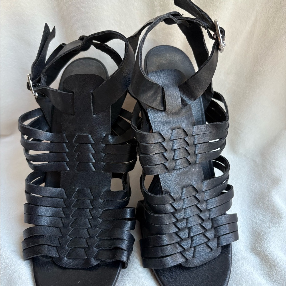 Madden Girl Black Strappy Women's Brown Block Heel